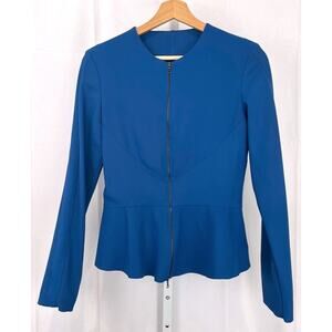 MARIA PINTO Full Zip Peplum Jacket Long Sleeve Stretch Blue Estimated Size S